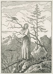 Donna con un Corvo, sul Bordo di un Precipizio da Caspar David Friedrich